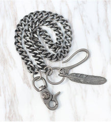 Cool Men's Skull Long Feather Pendant Hip Hop Stainless Steel Pants Chain Biker Wallet Chain For Men