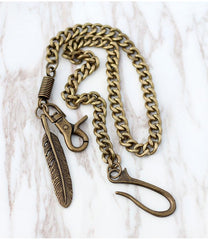 Cool Men's Skull Long Feather Pendant Hip Hop Stainless Steel Pants Chain Biker Wallet Chain For Men