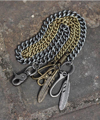 Cool Men's Skull Long Feather Pendant Hip Hop Stainless Steel Pants Chain Biker Wallet Chain For Men