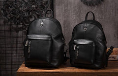 Cool Mens Black Leather School Backpack Travel Backpack Leather Hiking Backpack for Men