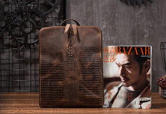 Cool Mens Leather Alligator Pattern Backpack Travel Backpacks Leather Hiking Backpack for Men