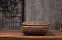 Cool Mens Leather Alligator Pattern Backpack Travel Backpacks Leather Hiking Backpack for Men