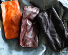 Cool Mens Leather Zipper Long Clutch Wallet Zipper Vintage Long Wallet For Men
