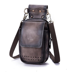 Cool Brown Leather Men's Cell Phone Holster Small Side Bag Mini Messenger Bag For Men