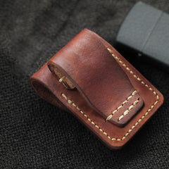 Cool Red Brown Handmade Leather Mens Classic Zippo Lighter Case With Belt Loop Lighter Holders For Men