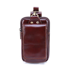 Cool Red Brown Oil Waxed Leather Mens Belt Case Belt Pouch Mini Waist Pouch Belt Bags For Men