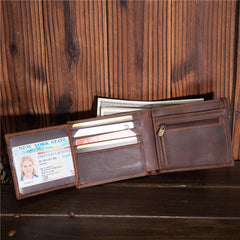 Cool Leather Mens Small Wallet billfold Trifold Wallet Front Pocket Wallet for Men