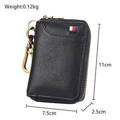 Cool Black Leather Men's Zipper Card Holder Card Bifold Small Wallet Key Holder For Men