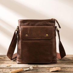 Cool Small Leather Coffee Mens Messenger Bags Shoulder Bags  for Men