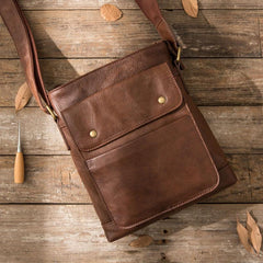 Cool Small Leather Coffee Mens Messenger Bags Shoulder Bags  for Men
