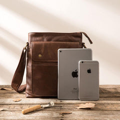 Cool Small Leather Coffee Mens Messenger Bags Shoulder Bags  for Men