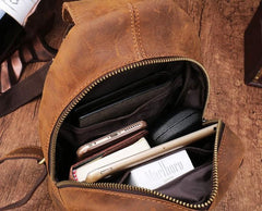 Cool Vintage Brown Leather Chest Bag Sling Bags Crossbody Sling Bag One Shoulder Backpack For Men