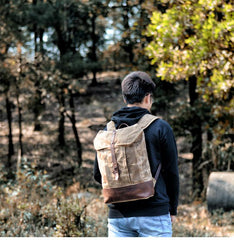 Cool Waxed Canvas Black Leather Waterproof 15'' Barrel Backpack Travel Backpack Bucket Hiking Backpack for Men