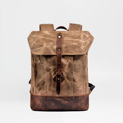 Cool Waxed Canvas Black Leather Waterproof 15'' Barrel Backpack Travel Backpack Bucket Hiking Backpack for Men
