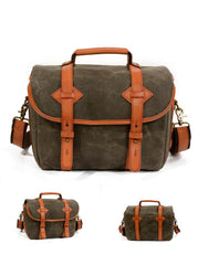 Cool Waxed Canvas Leather Mens Casual Messenger Bag DSLR Camera Bag Side Bag For Men