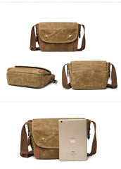 Cool Waxed Canvas Leather Mens Casual Messenger Bag Small Postman Bag Side Bag For Men