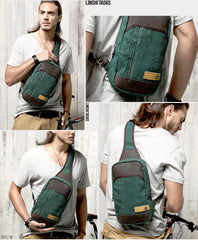 Green Canvas Sling Backpack Men's Sling Bag Coffee Chest Bag Canvas One shoulder Backpack For Men