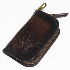 Vintage Embossed Brown Leather Men's Key Wallet Black Key Case Car Car Key Holder For Men