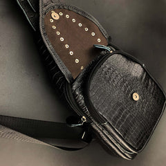 Badass Black Leather Men's Sling Bag Chest Bag One shoulder Backpack Sling Bag For Men