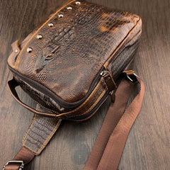 Badass Brown Leather Men's Sling Bag Chest Bag One shoulder Backpack Sling Bag For Men