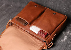 Dark Coffee Cool Leather 12 inches Small Satchel Messenger Bag Side Bag Brown Courier Bag For Men