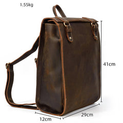 Dark Brown Mens Leather Satchel College Backpack Laptop Backpack Satchel Backpack for Men