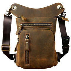 Dark Brown LEATHER MEN'S Belt Pouch Mini Side bag Vertical Phone Bag MESSENGER BAG Belt Bag FOR MEN