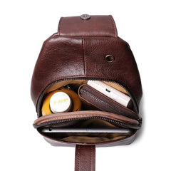 Top Brown Leather Men's Sling Bag Sling Pack Chest Bag One Shoulder Backpack For Men