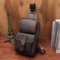 Brown Leather Men's Sling Bags Best Sling Pack Chest Bag One Shoulder Backpack For Men