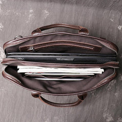 Dark Brown Leather Mens 15 inches Large Laptop Work Bag Handbag Briefcase Shoulder Bags Business Bags For Men
