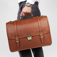 Top Brown Large Leather Mens Business 15 inches Laptop Work Briefcase Large Handbag Briefcase Business Bags For Men