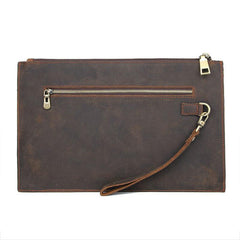 Vintage Coffee Leather Mens Wristlet Wallet Purse Zipper Clutch Wallet For Men