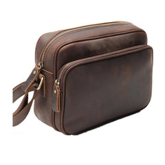 Coffee Leather Small Mens Messenger Bag Side Bag Vintage Brown Courier Bag For Men