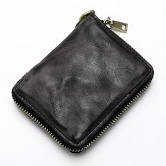 Dark Gray Handmade Leather Mens Small Wallet billfold Wallet Card Wallet For Men