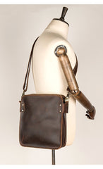 Vintage Dark Brown Cool Leather 12 inches Vertical Courier Bag Messenger Bags for Men
