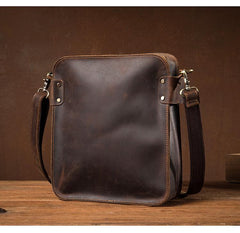 Vintage Dark Brown Cool Leather 12 inches Vertical Courier Bag Messenger Bags for Men