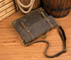 Vintage Dark Brown Leather 15 inches Briefcase Messenger Bags Work Side Bags for Men