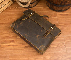Vintage Dark Brown Leather 15 inches Briefcase Messenger Bags Work Side Bags for Men