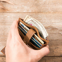 Dark Brown Cool Leather Mens Slim Front Pocket Wallet Small Wallets Card Wallet Card Wallet for Men