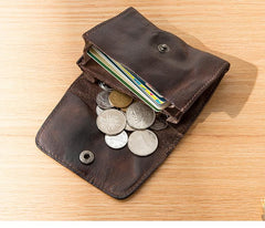 Dark Brown Cool Leather Mens Card Wallets Bifold Vintage Front Pocket Wallet Coin Holder for Men