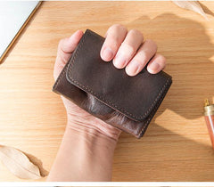 Dark Brown Cool Leather Mens Card Wallets Bifold Vintage Front Pocket Wallet Coin Holder for Men