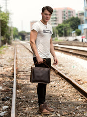 Fashion Dark Brown Leather 11 inches Postman Bag Messenger Bags Courier Bag for Men