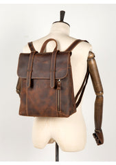 Dark Brown Fashion Mens Leather 13-inch Computer Backpack Brown Travel Backpacks School Backpacks for men
