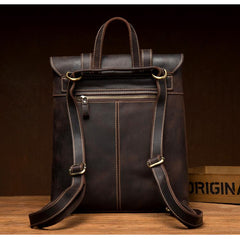 Dark Brown Fashion Mens Leather 13-inch Computer Backpack Brown Travel Backpacks School Backpacks for men