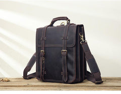 Dark Brown Fashion Mens Leather 13-inch Computer Backpacks Travel Backpacks Brown School Backpack for men
