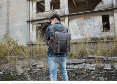 Dark Brown Fashion Mens Leather 13-inch Computer Backpacks Travel Backpacks Brown School Backpack for men