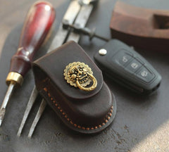 Dark Brown Handmade Genuine Leather Mens Car Key Case Car Key Holder For Men