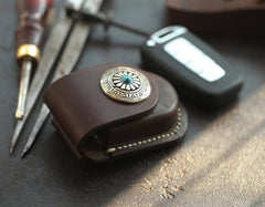 Dark Brown Handmade Genuine Leather Mens Car Key Case Car Key Holder For Men