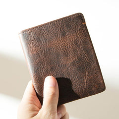 Dark Brown Handmade Leather Mens Front Pocket Wallets Bifold Vintage billfold Wallet Small Wallet for Men