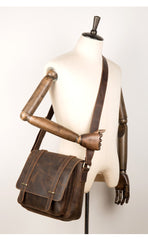 Cool Dark Brown Leather 11 inches Mens Small Messenger Bags Side Bag Brown Courier Bag for Men